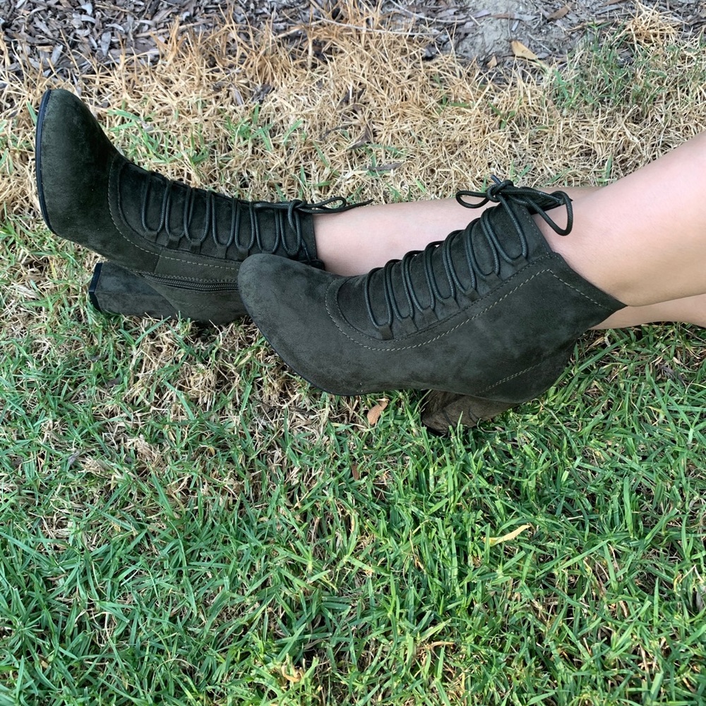 Olive Faux Suede Ankle Booties